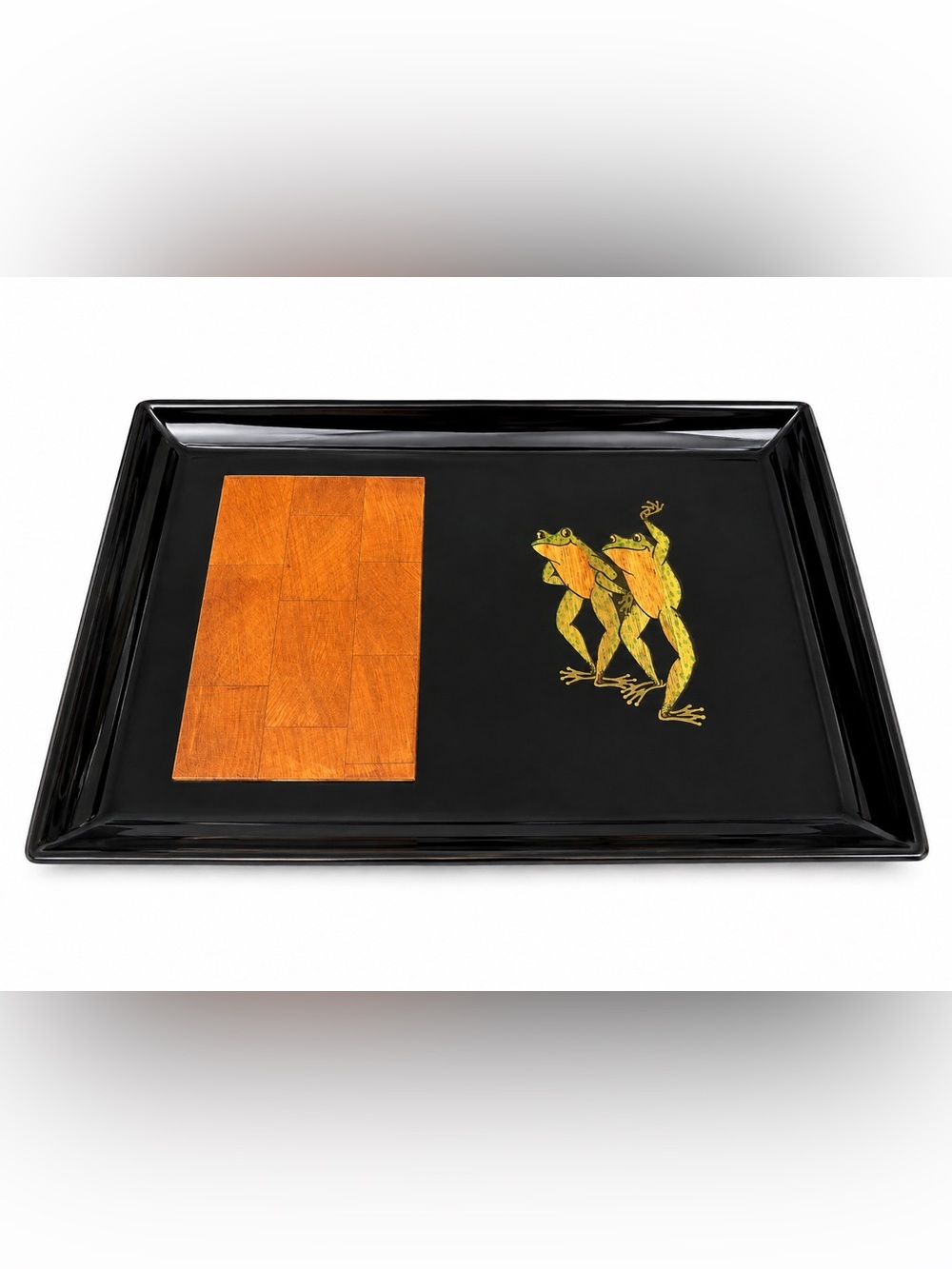 Vintage Couroc Frog Cheese Board Tray MCM Barware Maple Cutting Board Inlay
